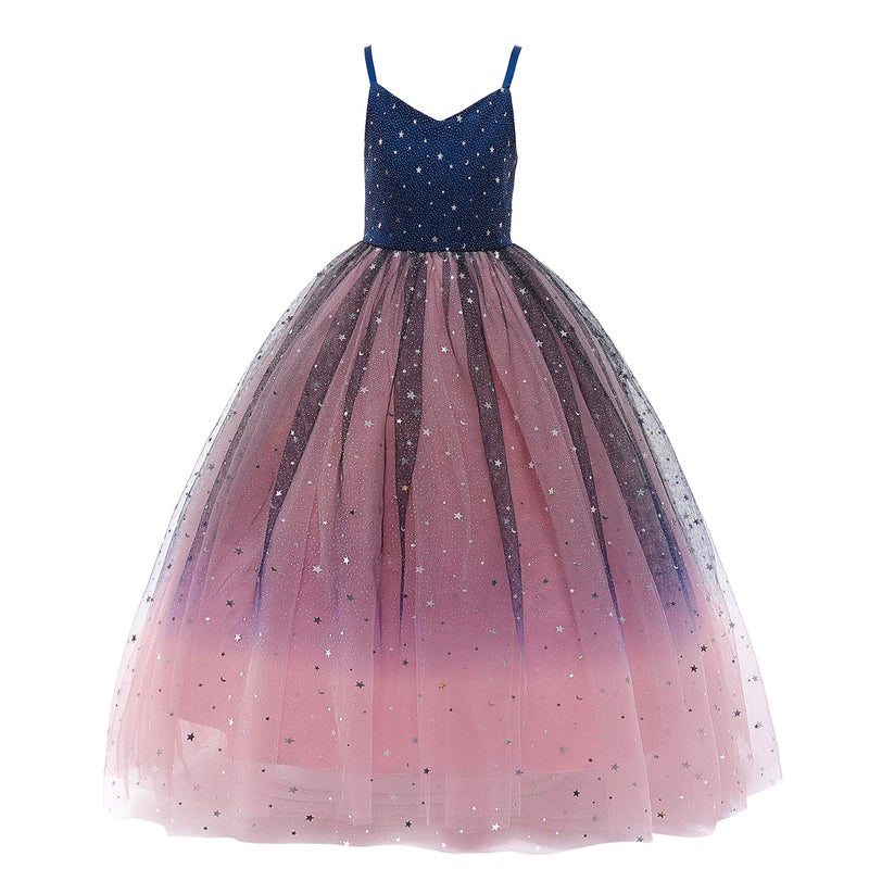 Glamulice Navy Blue Flower Girl Lace Junior Bridesmaid Dresses for Wedding Princess Spaghetti Strap Sparkle Ombre Tulle Dress Party Pageant Dance Ball Gown Pink Formal Holiday Evening Prom Gown 13 14 - Image 1
